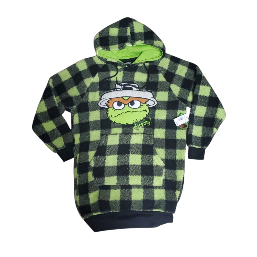 Sesame Street Oscar The Grouch  Fleece Hoodie Sleepwear Size S NWT
